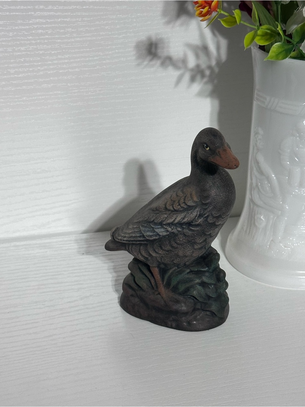 Small Dark Brown Decorative Duck Figurine for Home Accents
